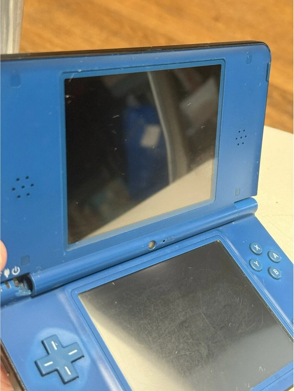 Nintendo DS XL Midnight Blue Console , ( Parts ) No Charger , Broken Hinge, Read